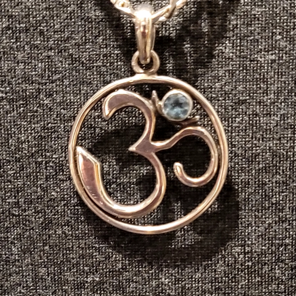 Sterling Silver Ohm Pendant with Aquamarine Stone for Yoga Girls!
